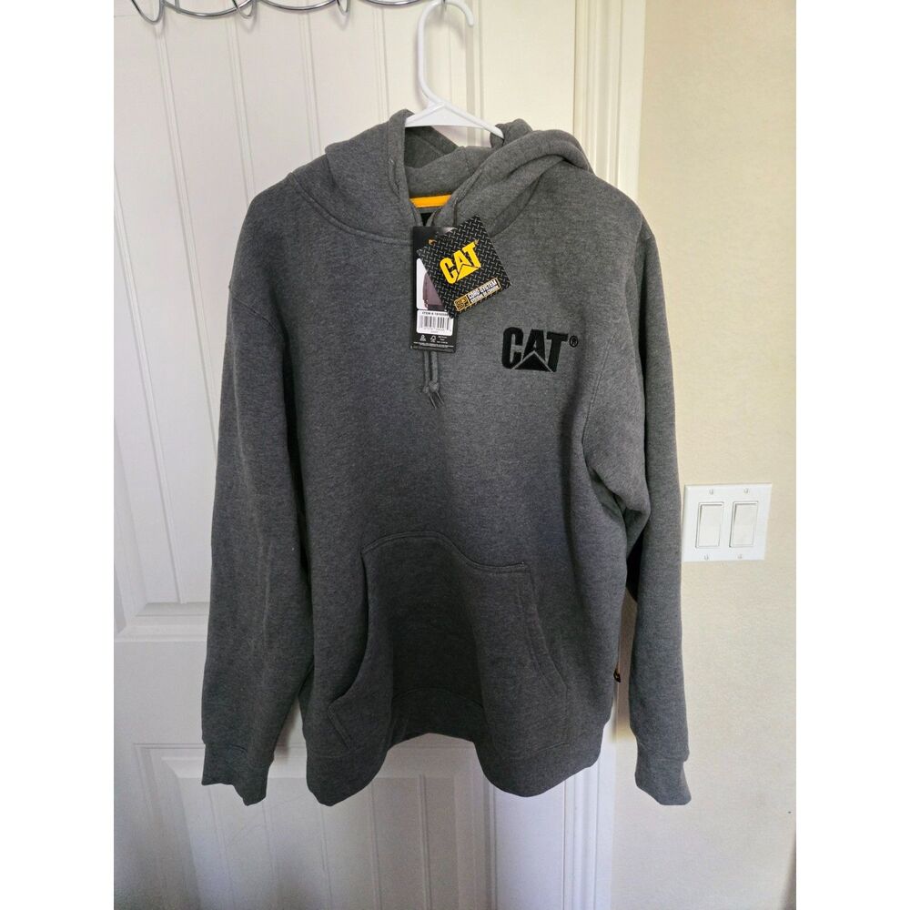CAT Caterpillar Men’s Large Gray Pullover Hoodie Logo Workwear Sweatshirt NWT